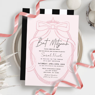 Invitation Bar Mitzvah de la Couronne Rose et Cadre à Ruban