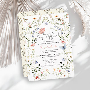Invitation Bar Mitzvah de la Libellule Abeille Papillon Fleur