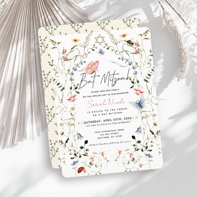 Invitation Bar Mitzvah de la Libellule Abeille Papillon Fleur (Créateur téléchargé)