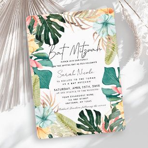 Invitation Bar Mitzvah de plantes florales et botaniques trop