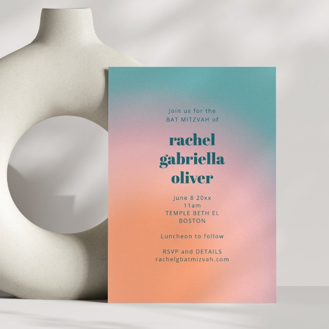 Invitation Bar Mitzvah Dégradé Moderne Rose Sarcelle Gras (Créateur téléchargé)