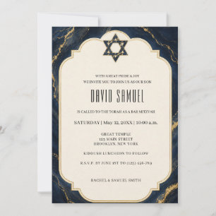 Invitation Bar Mitzvah élégant en marbre bleu marine