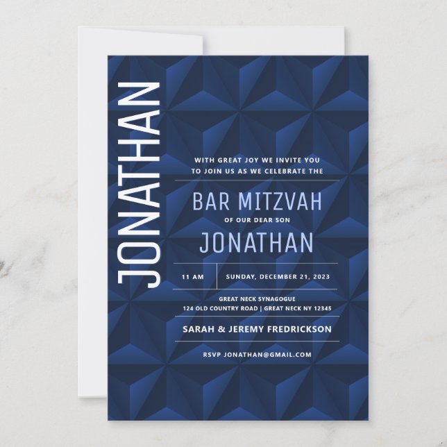 Invitation Bar Mitzvah Elegant Marine Star de David Invitatio (Devant)
