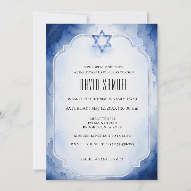 Invitation Bar Mitzvah Élégant Moderne (Devant)