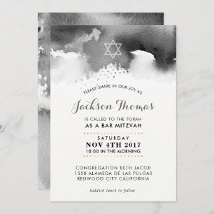Invitation BAR MITZVAH élégant moody gris aquarelle invitatio