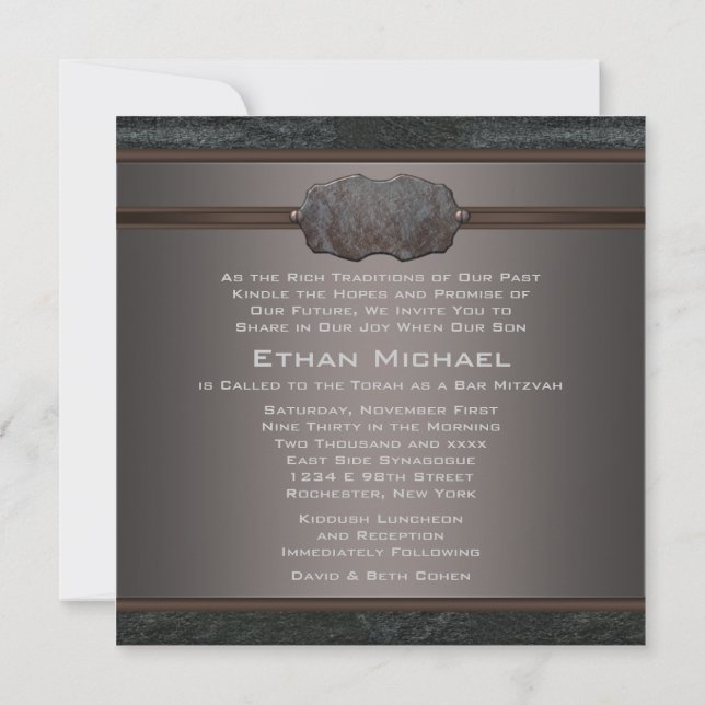 Invitation Bar Mitzvah en cuir noir rustique (Dos)