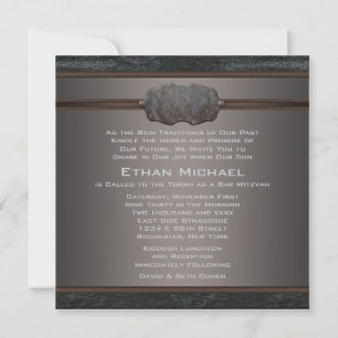Invitation Bar Mitzvah en cuir noir rustique
