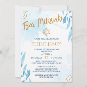 Invitation Bar Mitzvah étoile de David moderne élégant bleu o