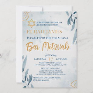 Invitation Bar Mitzvah étoile de David moderne élégant bleu o