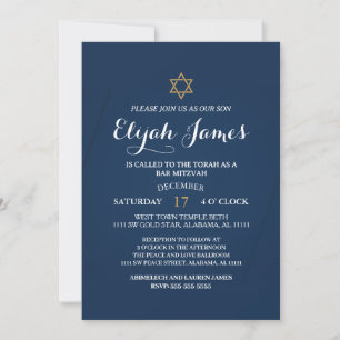 Invitation Bar Mitzvah étoile de David moderne élégant bleu o
