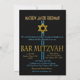 Invitation Bar Mitzvah | Étoile de David | Noir