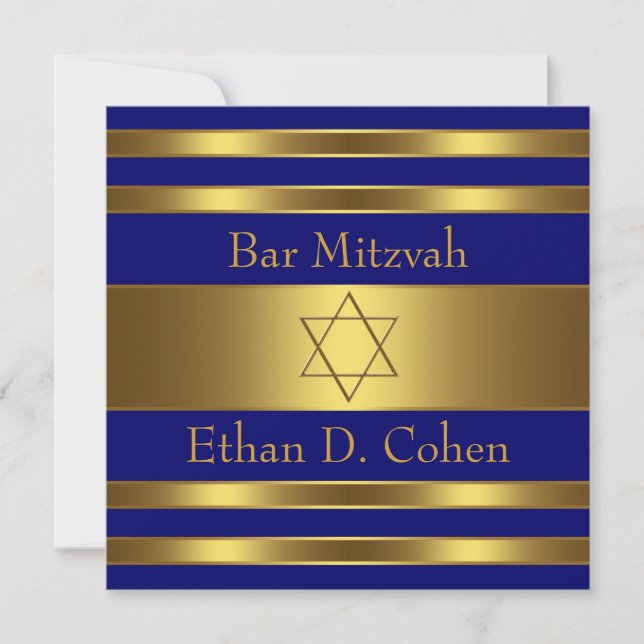 Invitation Bar Mitzvah Étoile de David Or Bleu Marine (Devant)