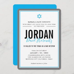 Invitation BAR MITZVAH étoile moderne garçon aqua bleu gris s