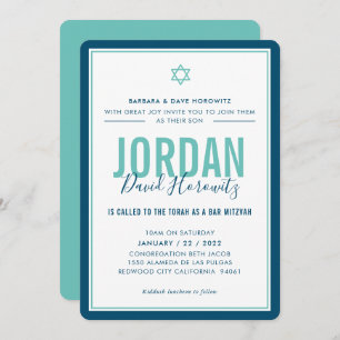 Invitation BAR MITZVAH étoile moderne garçon bleu menthe vert