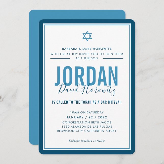 Invitation BAR MITZVAH étoile moderne garçon denim bleu simpl (Devant / Derrière)