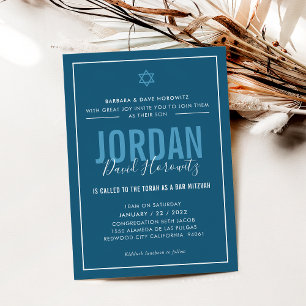 Invitation BAR MITZVAH étoile moderne garçon marine bleu simp