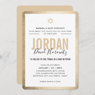 Invitation BAR MITZVAH étoile moderne garçon or noir simple