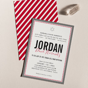 Invitation BAR MITZVAH étoile moderne simple sport garçon rou