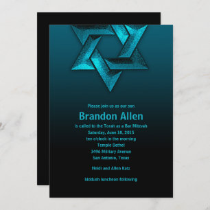 Invitation Bar Mitzvah Étoile noire et Turquoise de David