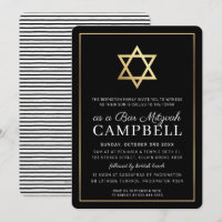 BAR MITZVAH étoile or simple moderne noir blanc