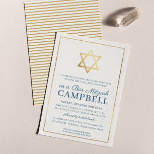 Invitation BAR MITZVAH étoile or traditionnel moderne bleu fo
