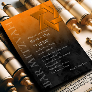 Invitation Bar Mitzvah Etoile orange élégante de David Ombre
