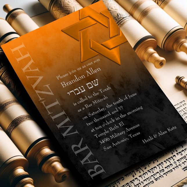 Invitation Bar Mitzvah Etoile orange élégante de David Ombre (Créateur téléchargé)