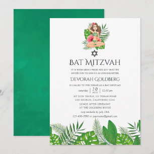 Invitation Bar Mitzvah exotique aloha luau à l'aquarelle