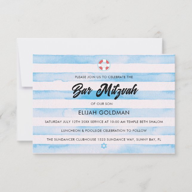 Invitation Bar Mitzvah Fête Naútque Piscine (Devant)