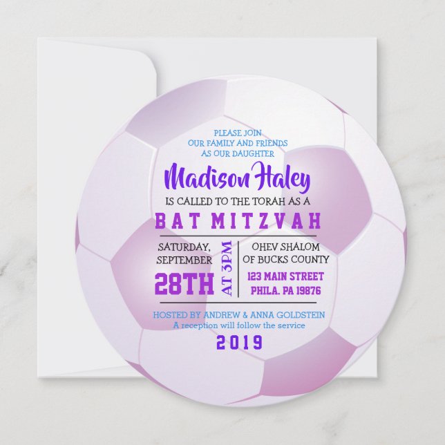 Invitation Bar Mitzvah Filles de rond de FOOTBALL (Devant)