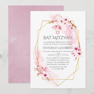 Invitation Bar Mitzvah Fleur de Printemps Géométrique Rose