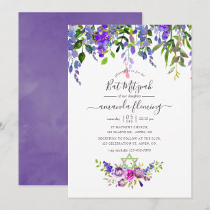 Invitation Bar Mitzvah Fleur Violet Aquarelle