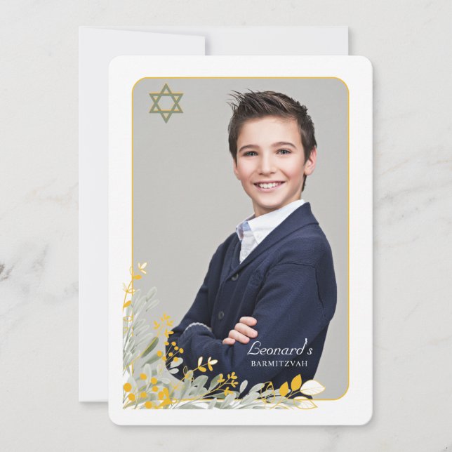 Invitation Bar Mitzvah Fleurs de champs dorées Pho (Devant)