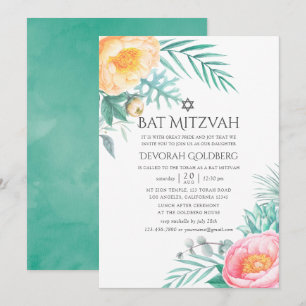 Invitation Bar Mitzvah Floral d'été à la Menthe Tropicale