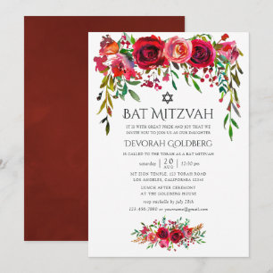 Invitation Bar Mitzvah Floral Marsala-Bourgogne