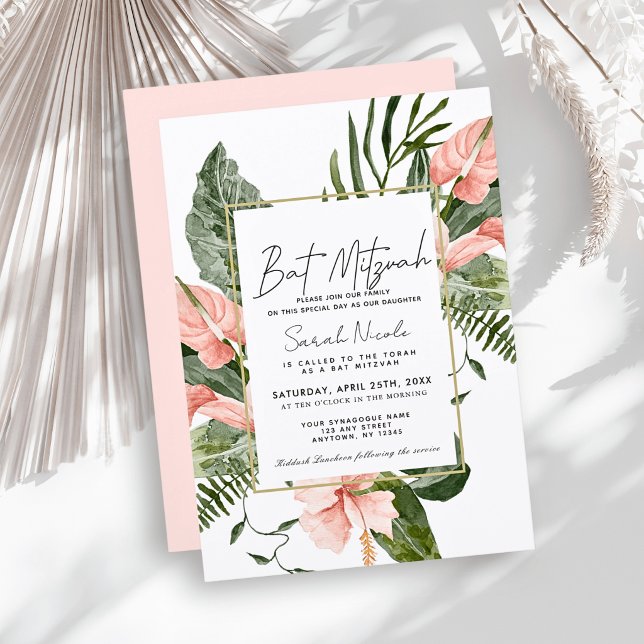 Invitation Bar Mitzvah Floral Tropical Rose (Créateur téléchargé)