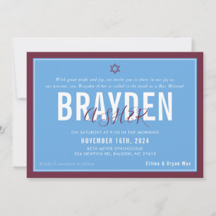 Invitation BAR MITZVAH football moderne bleu marron ELLINA