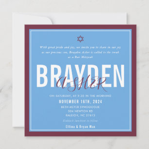Invitation BAR MITZVAH football moderne bleu marron ELLINA