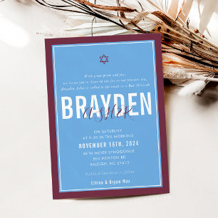 Invitation BAR MITZVAH football moderne bleu marron ELLINA