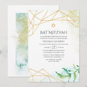 Invitation Bar Mitzvah géométrique à l'aquarelle