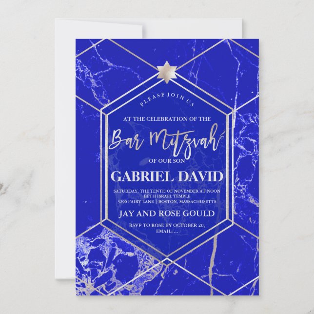 Invitation Bar Mitzvah géométrique bleu lapis de PixDezines (Dos)