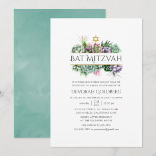 Invitation Bar Mitzvah géométrique de succulente aquarelle
