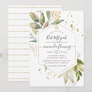 Invitation Bar Mitzvah géométrique Serenity Greenery