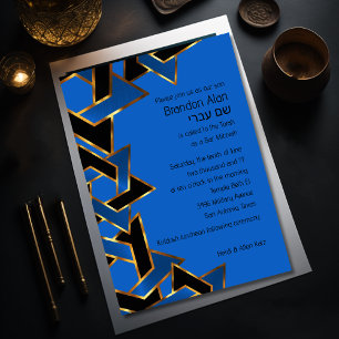 Invitation Bar Mitzvah Gold Blue Black Star de David