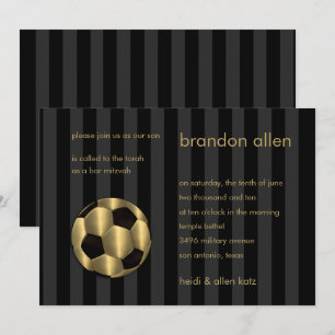 Invitation Bar Mitzvah Gold et Black Soccer Ball