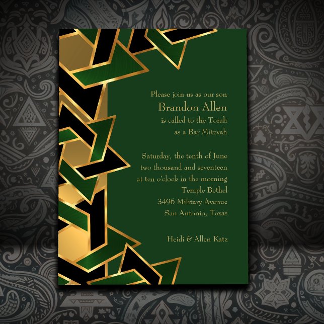 Invitation Bar Mitzvah Gold Green Black Star de David (Créateur téléchargé)