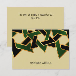 Invitation Bar Mitzvah Gold Green Black Star de David RSVP