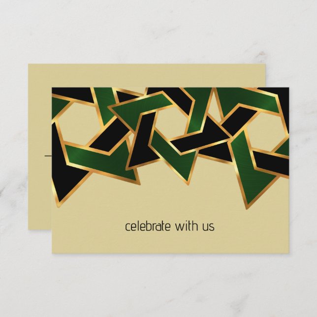 Invitation Bar Mitzvah Gold Green Black Star de David RSVP (Devant / Derrière)