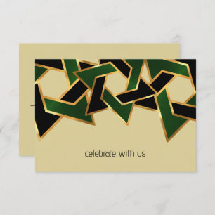 Invitation Bar Mitzvah Gold Green Black Star de David RSVP