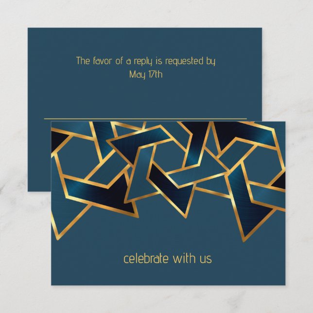 Invitation Bar Mitzvah Gold Navy étoile bleue de David (Devant / Derrière)